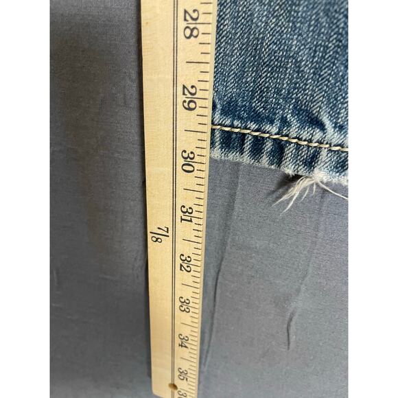 MEK Denim Blue Jeans Grand Island Distressed Button Flap Pockets 32x32 - Picture 9 of 10